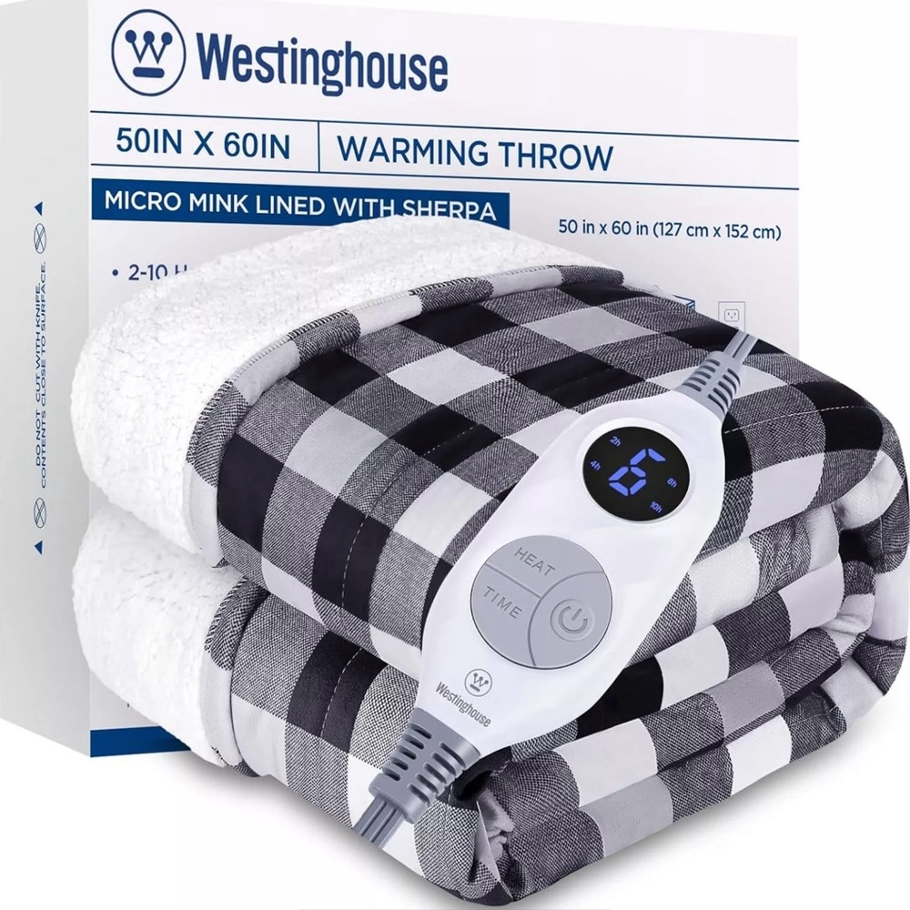 Westinghouse Electric Throw Heated Throw Blanket Soft Flannel & Sherpa